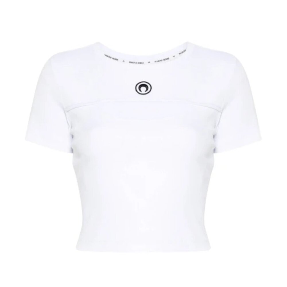 MARINE SERRE WHITE MOON LOGO RIBBED JERSEY CUT-OUT T-SHIRT SIZE MEDIUM NWT
